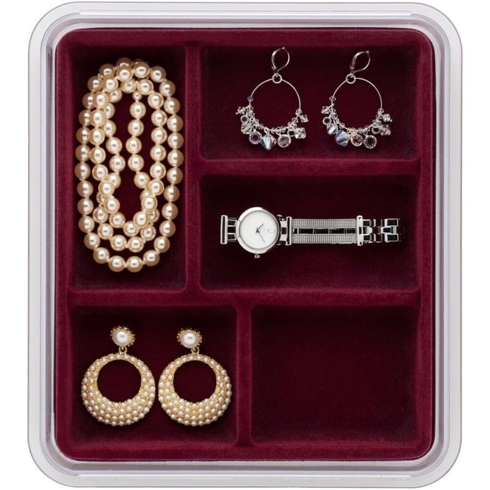 Neatnix STAX Jewelry Organizer Tray, 5 Compartments, Burgundy